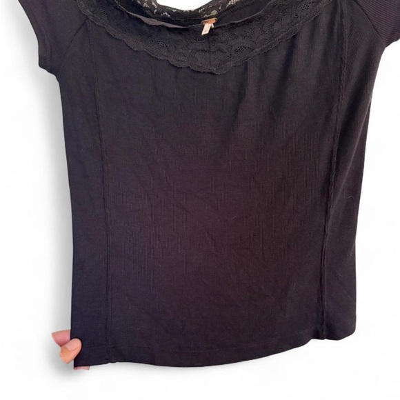 Free People Black Lace Trim Top - Picture 6 of 7